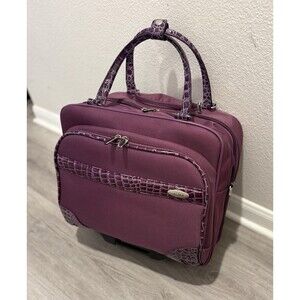 Samsonite Purple Cloth W/ Crackled Leather Rolling Laptop Carry-On & Extra Space